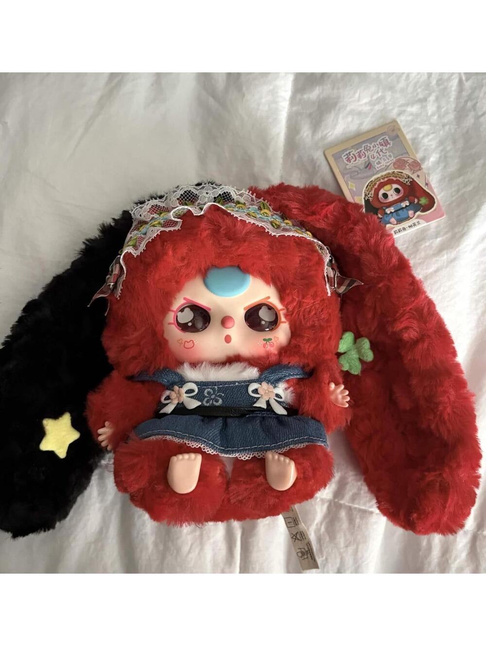 red & black bunny baby three keychain